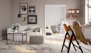 A well furnished apartment with a gray, simplistic style that emphasizes what matters in the room